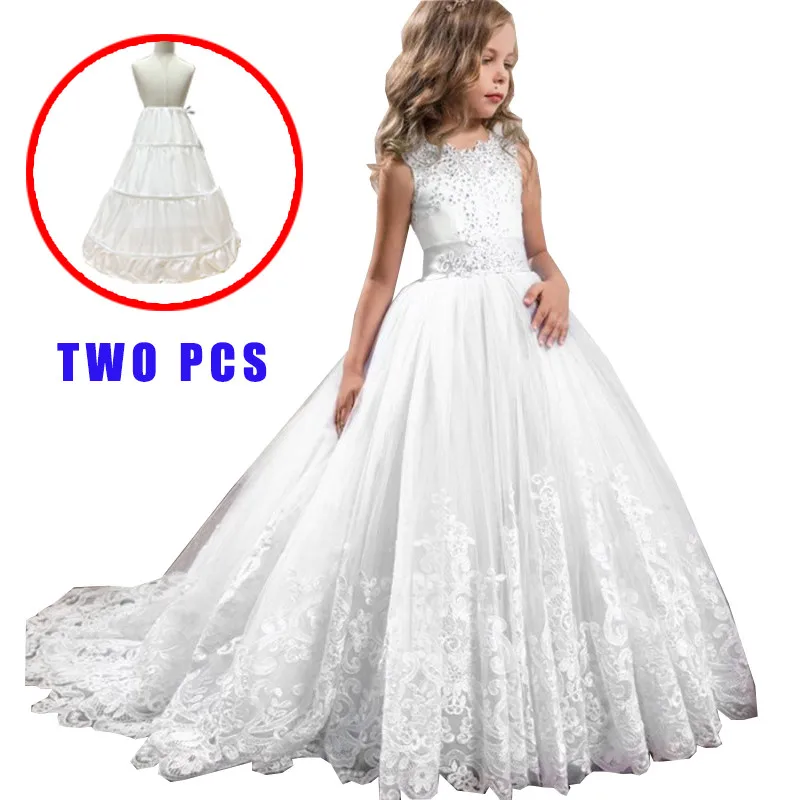 White Long Tulle Teenage Bridesmaid Dresses For Girls Kids Elegant Party Princess Wedding Dress Children Girl Evening Clothes