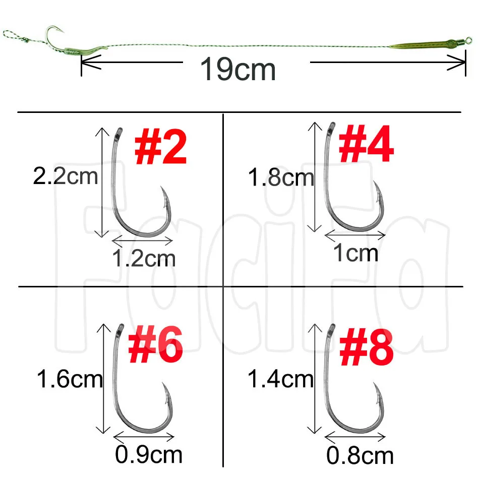 6 Pcs Carp Fishing Accessories Hair Rig Fishing Hook 1set Ready Made Tied Boilie Hook with Fishing line Anti Tangle Sleeve