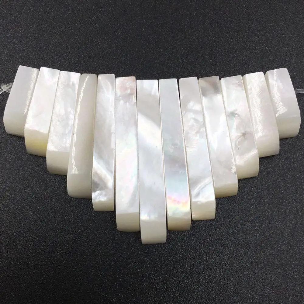 Fashion Jewelry White Mother of pearl Shell Oblong Pendant Bead 13pcs 1Set  MC8373