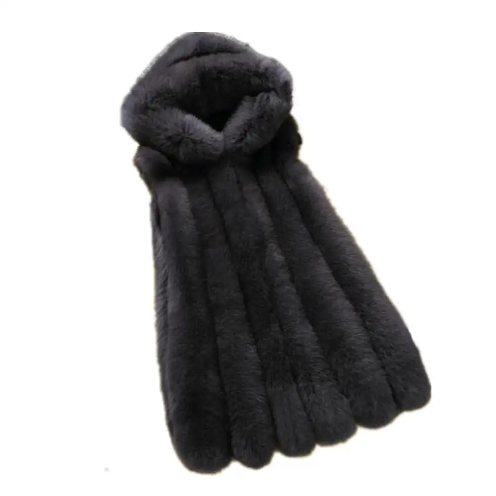 Winter Women Faux Fur Vest With Hooded Woman Faux Fox Fur Coat Long Furs Coat Jacket Female Ladies Overcoat