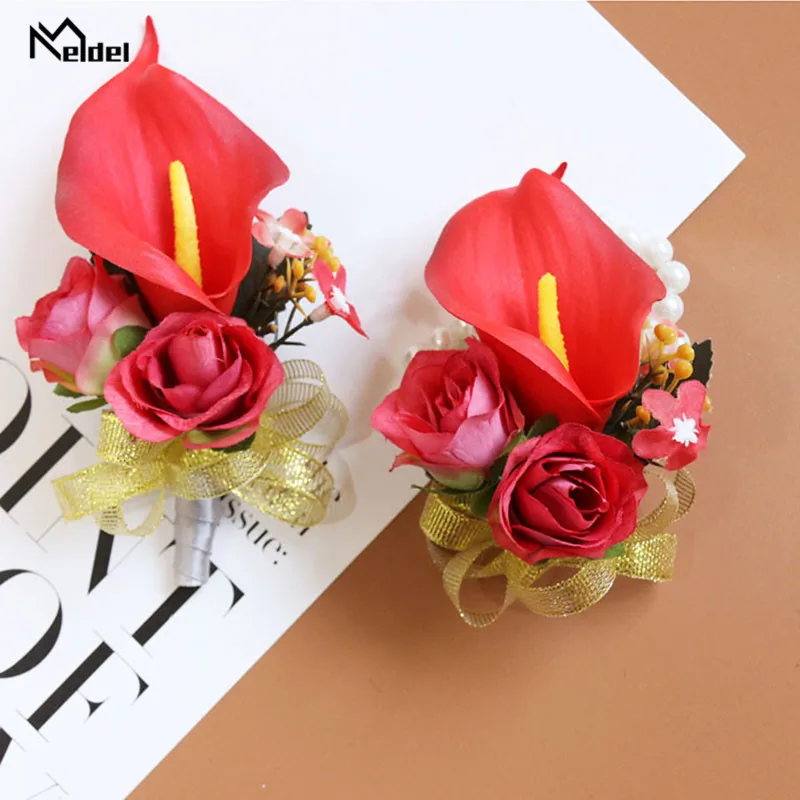 Meldel Nhân Tạo Hoa Xòe Cưới Boutonniere Hoa Giả Áo Khoác Nữ Họa Tiết Vòng Tay Phù Dâu Hôn Nhân Vũ Hội Đảng Phụ Kiện