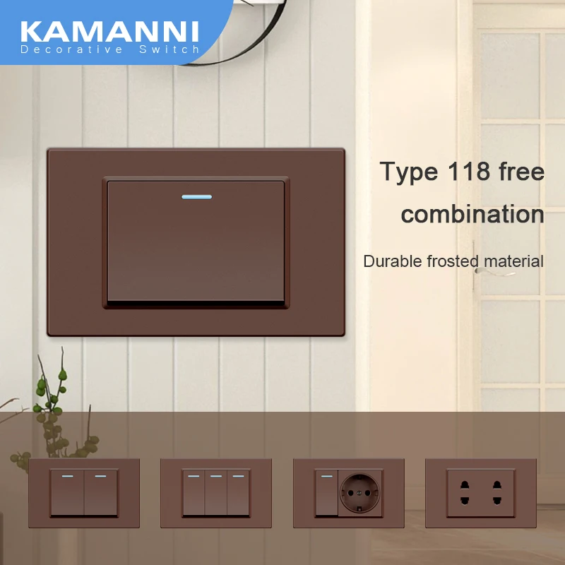 

KAMANNI PC Frosted Brown 118 Series 1gang/2gang/3gang Function Key Box Combination Wall Switch Socket Button Light Switch