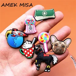 1pcs Novely PVC Shoe Charms Accessories Banknote Candy Horse Bulldog Shoe Buckle Decorations fit Kids X-mas Party Gifts U255