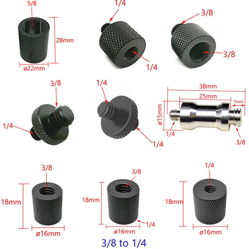 

100pcs 1/4" to 3/8" 5/8" to 1/4" Male to Female Thread Screw Mount Adapter Tripod Plate Screw Plate Screw mount for SLR camera