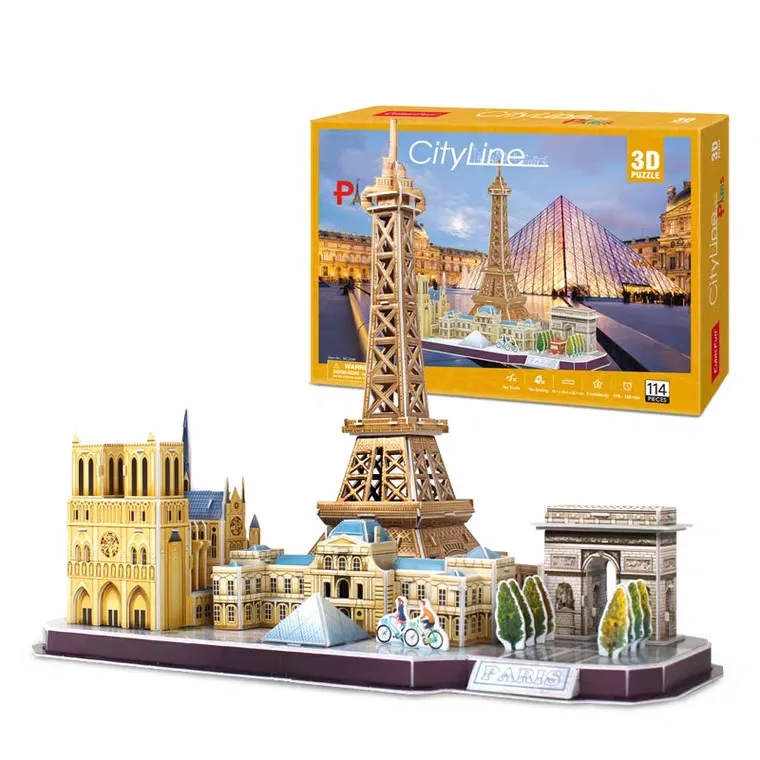 Puzzle de construction de cartes 3D, célèbre bâtiment du monde, ligne de ville, Londres, Pékin, New York, modèle en brique, construction en papier