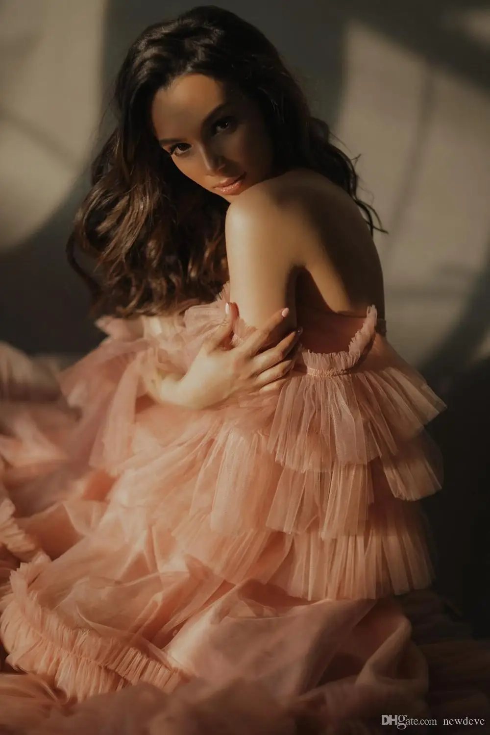 Sweet Heart Collar maternità Star Dresses Tulle Robe Sheer Tulle abito premaman See Through Blush Pink Gowns