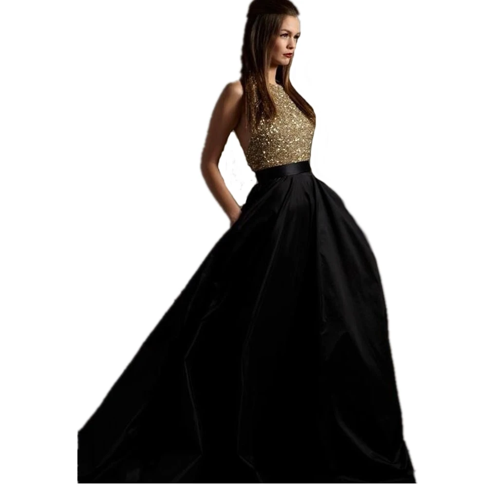 Vestido De Noche largo con lentejuelas doradas, negro, elegante, hecho a medida, Sexy, espalda abierta, para fiesta De boda, graduación, 2020