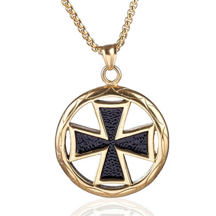 Gold silver color Stainless Steel Vintage Knights Templar Iron Cross Pendant Necklace for Men Biker Maltese Cross Jewelry