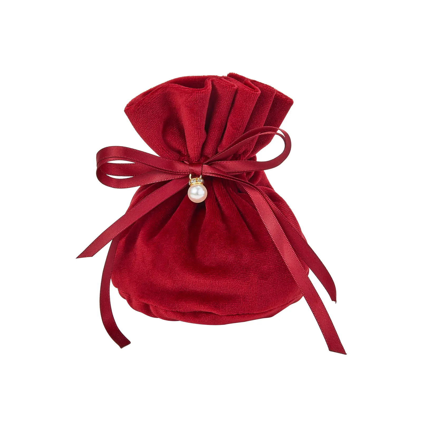 10Pcs Velvet Package Bags Drawstring Gift Bags Wedding Jewelry Packaging Pouches With Plastic Imitation Pearl