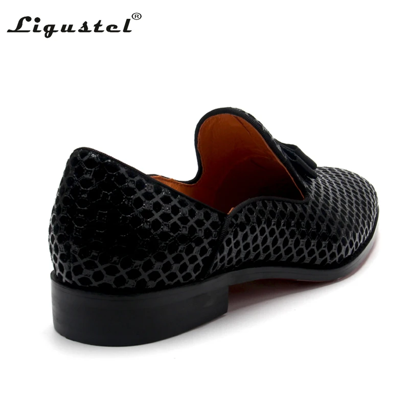 Ligustel Shoes Man Original Handmade Red Bottom Shoes For Men Wedding Party Black Leather Casual Loafers Shoes Men Plus Size