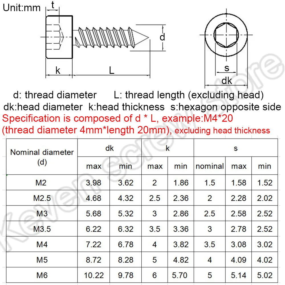 10PCS M4*10-35 16 20 25 Hexagon Hex Socket Cap Head Self Tapping Screw 304 Stainless Steel Allen Head Screw For Speaker M4x10