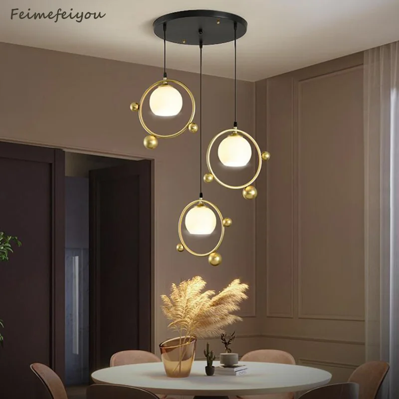 Nordic restaurant chandelier three-head modern minimalist copper character light luxury bar bedroom bedside creative chandelier