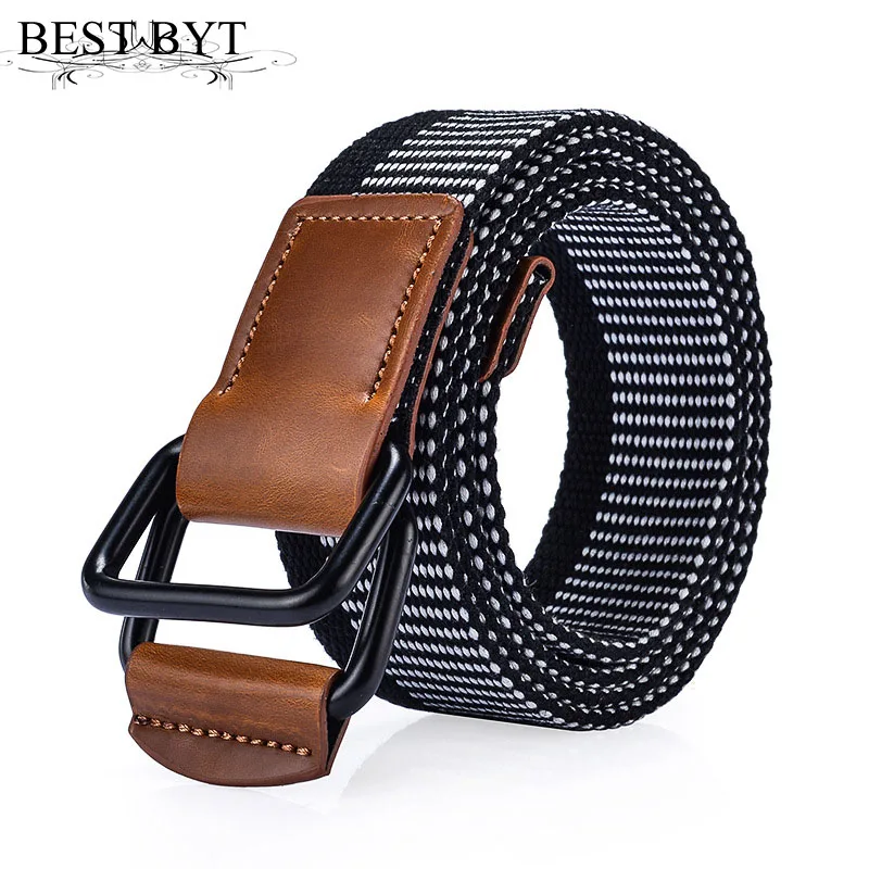 Best YBT Canvas Men's Belt Alloy Double Ring Buckle Belt Outdoor Sports Leisure Student Youth Woven Belts For Jeans