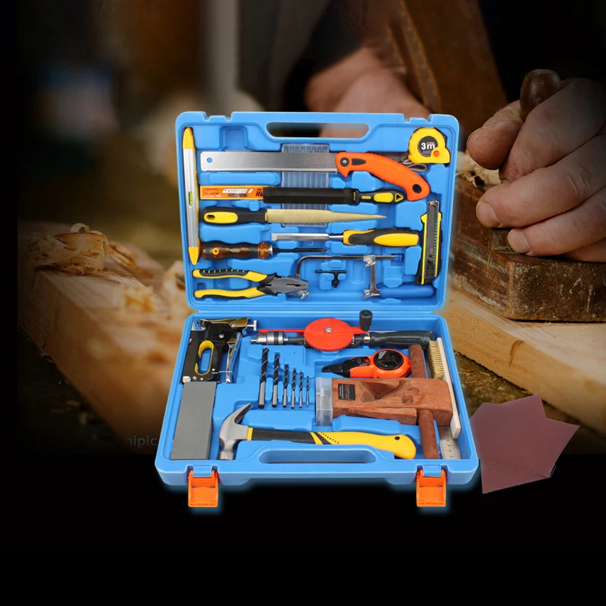 36pcs Children's woodworking toolbox Hand Tool Set DIY Home Repair Tool Kit Woodworking Tool Set wood Saw planer Screwdriver