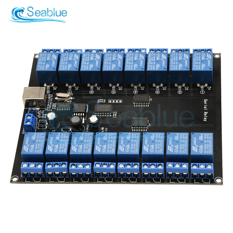 

DC 7V-38V 16-Channel Serial Relay Module 10A/250V Load USB Power Supply Development Board Relay Module For Smart Home Durable