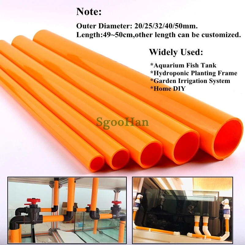 1~4pcs OD 20~50mm Orange UPVC Pipe Aquarium Fish Tank Pipe Garden Irrigation System Hydroponic Planting Frame Tube 49~50cm Long