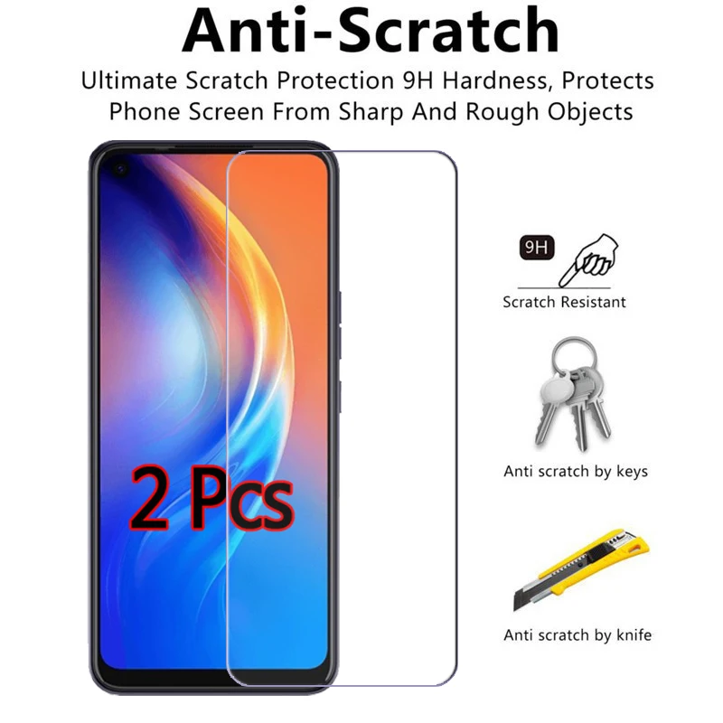 2Pc Phone Screen Tempered Glass For Tecno Spark 7 7T 7P 8 8P T P 5 6 GO Cover For Tecno POP 5 4 5C 5P Front Protector Film Glsss