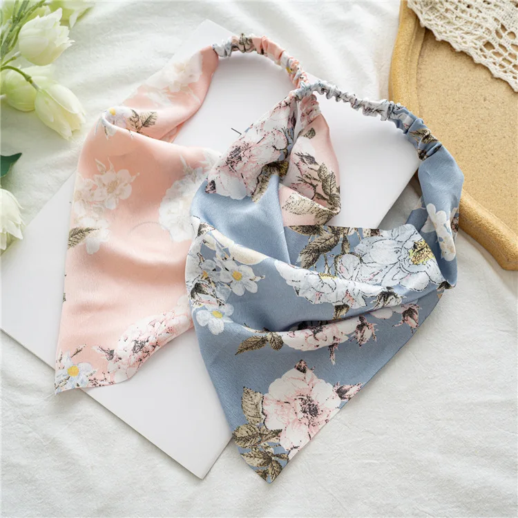 Women Elastic Floral Hair Scarf Headband Triangle Head Kerchief Head Scarf Silk Like Satin / Cotton Blend Fabric Hair Bandanas