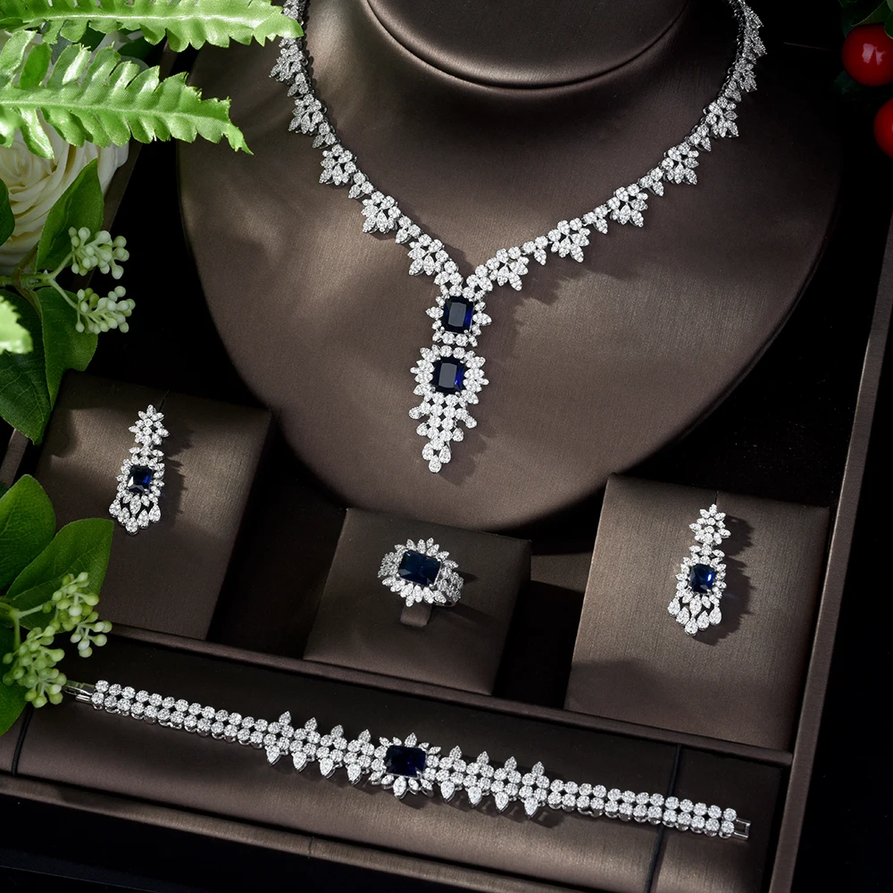 

HIBRIDE Classic Square Design Dubai White Jewelry Sets for Women AAA Cubic Zirconia eErrings and Necklace Set Bijoux FemmeN-1095