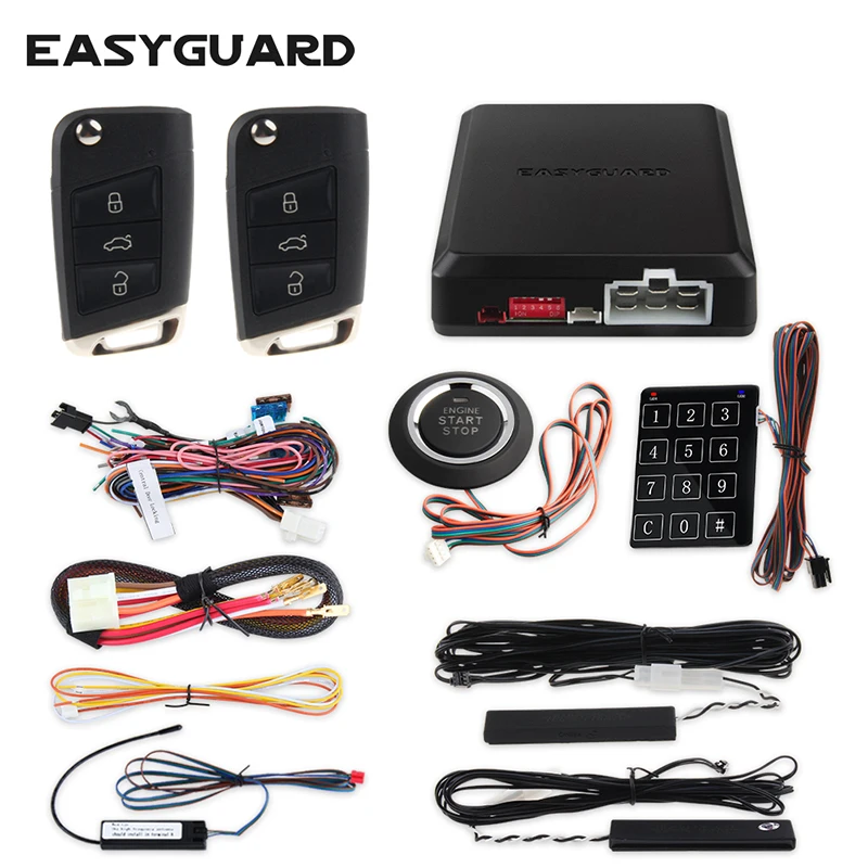 

EASYGUARD PKE Car Alarm System Start Stop Button Keyless Entry Remote Starter Central Lock Password Keypad Entry