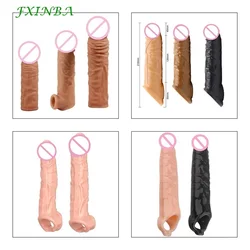 FXINBA 14-28cm Large Realistic Penis Sleeve Extender Cock Sleeve Dick Enlargement Men Sex Toys Delay Ejaculation Reusable Condom