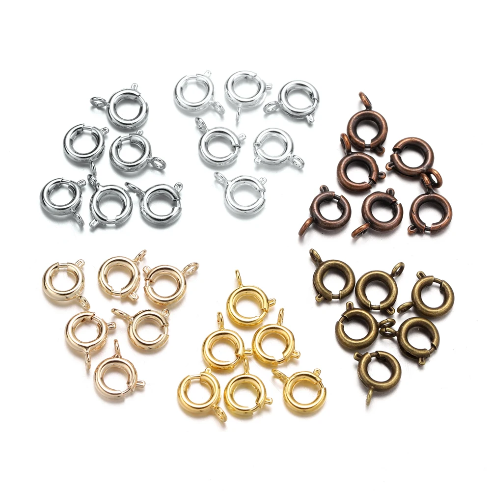 30pcs/lot Plated Round Spring Ring Clasp With Open Jump Rings Clasps Connectors For DIY Necklace Bracelet Jewelry Making Finding