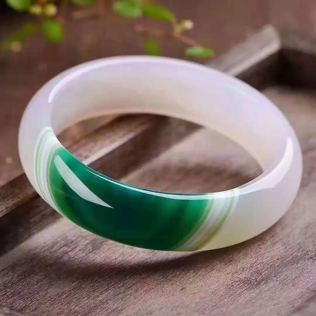 

Fine Quality Natural Ice Jade Green White Chalcedony Agate Bangles Fashion Hand Ring Jewelry Bracelet Accessorie Gift Lucky