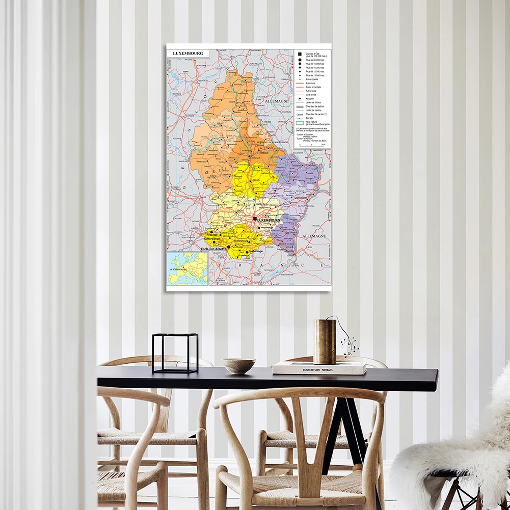 Lienzo de pintura no tejido para decoración del hogar, póster de pared, material escolar, mapa de transporte política de Bélgica, 100x150cm, en francés