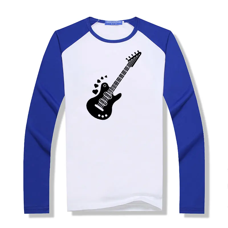 New Creative Instrument Simplestyle Guitar T Shirt Mens funny Long Sleeve Men raglan T-Shirt Modal Men Fashion O Neck Tees