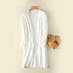 Cardigan Women's Fall/Winter New Mid-Length Sweater Coat Loose Solid Color Knitted Long-Sleeved  Blouse Korean Fashion  Big Size