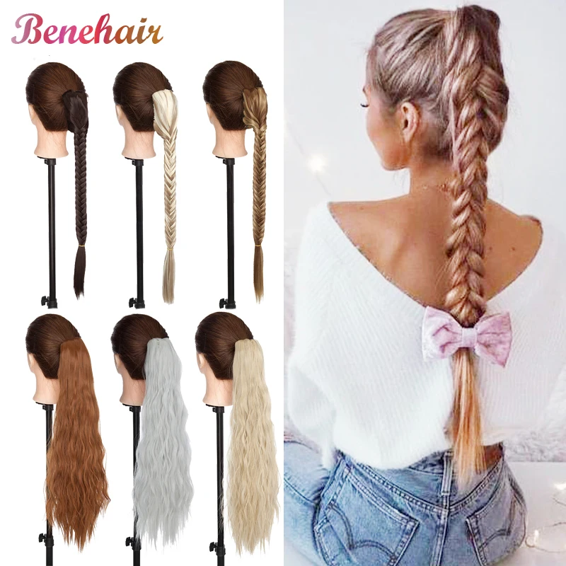 

BENEHAIR Synthetic Ponytail Long Fishtail Braid Hair Hair Extension Craw On Drawstring Braiding Ponytail Fake Hairpiece Women