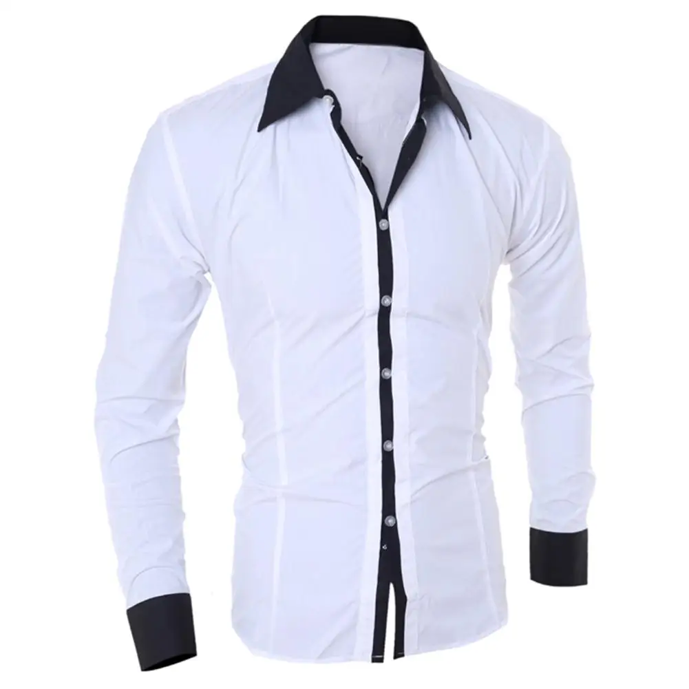 Men\'s Long Sleeved Color Block Cuff Slim Shirt Chest Pocket suit shirts Casual Button turn Down collar business Shirts