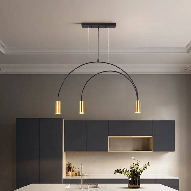 

Minimalist Dining Room Pendant Lamp Modern Creative Three-Heads Designer Light Luxury Long Dining One Word Bar Pendant Lights