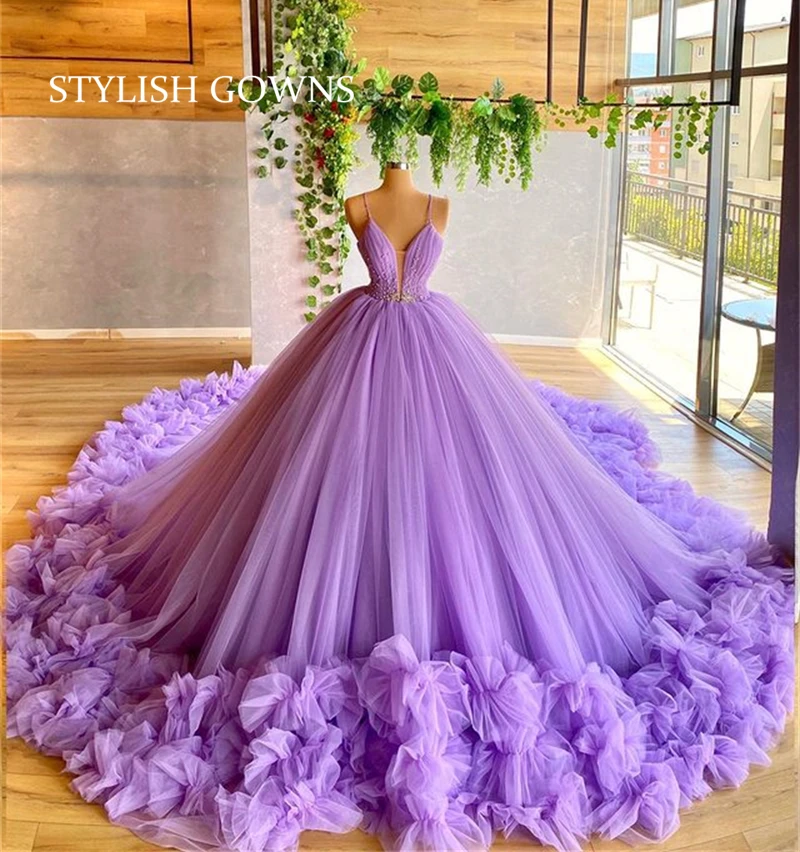 Vestido de baile de quinceañera con volantes de princesa para niña, Vestido de quinceañera con cuentas, Vestido morado, cumpleaños de 15 años