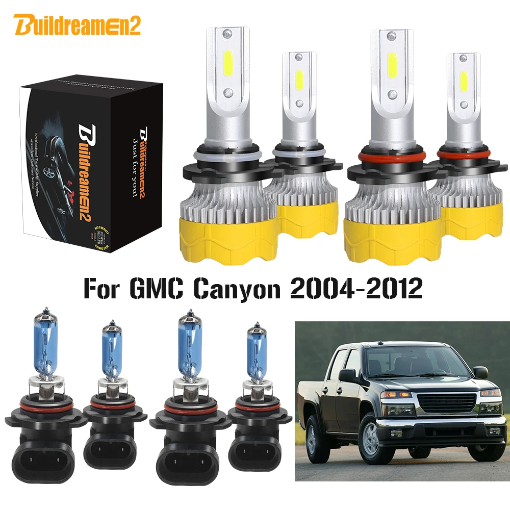 

Buildreamen2 4 Pieces Car Headlight High Low Beam 9005 9006 LED Halogen Headlamp Light 12V High Bright For GMC Canyon 2004-2012