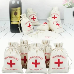 20/50pcs Wedding Favor Holder Bag Hangover Kit Bags for Guests Gift Red Cross Cotton Linen Pouches Festival Event Party Supplies