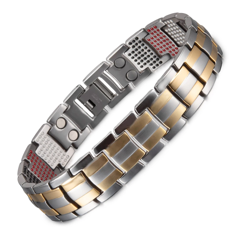 Magnetic Titanium Bracelet Men Health Energy Germanium Male Gold-color 15MM High Magnet Jewelry Benefits Arthritis Anti-allergic