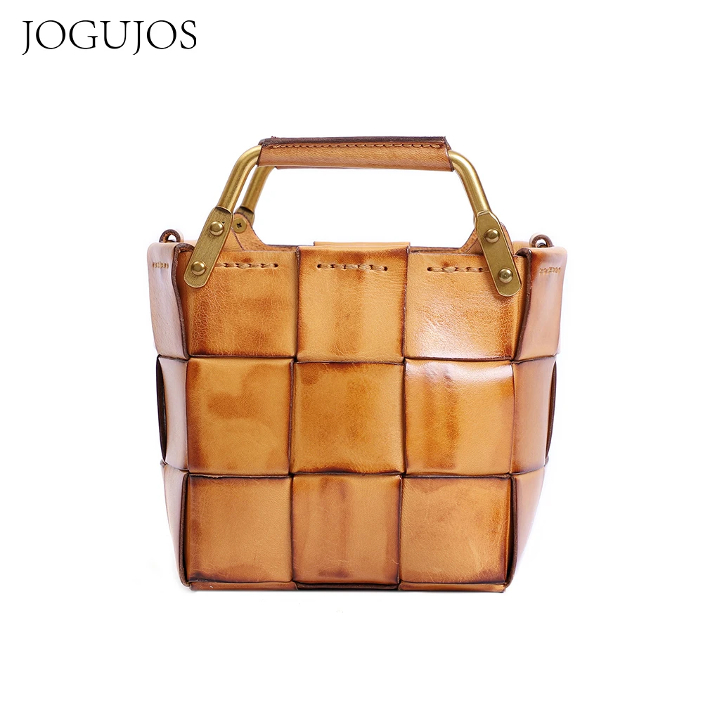 JOGUJOS Luxury Design Women's Cow Leather Woven Bag 2021 New Small Crossbody Bags Fashion Composite Handbag Beach Tote Bolsas