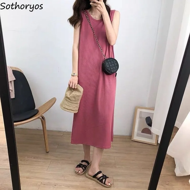 

Summer Nightgowns Women Casual Sleeveless Sleepwear Loose Calf Length Nightdress Soft High Quality O-neck Home Lounge Wear Daily