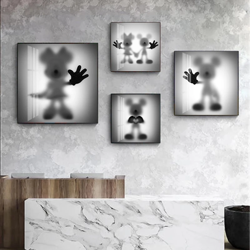 Disney  Black and White Canvas Painting The Disappearing Mickey Posters Prints Wall Art Pictures for Living Room Decor