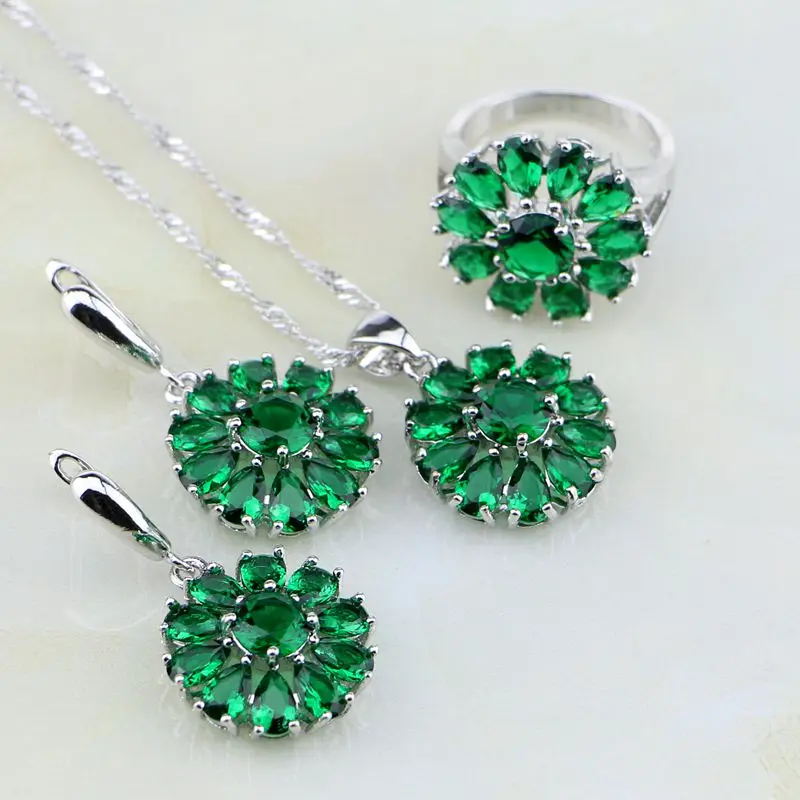 Green Emerlad White Australian Crystal 925 Sterling Silver Jewelry Sets For Women Wedding Earrings/Pendant/Necklace/Ring