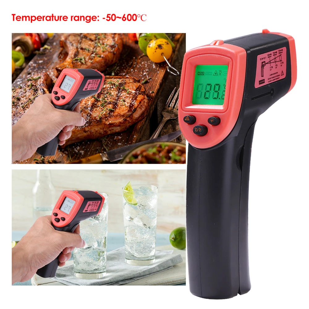 HW600 Infrared Thermometer Digital Non Contact Temperature Phrometer Industry IR Laser Temperrture Meter LCD Display -50°C~600°C