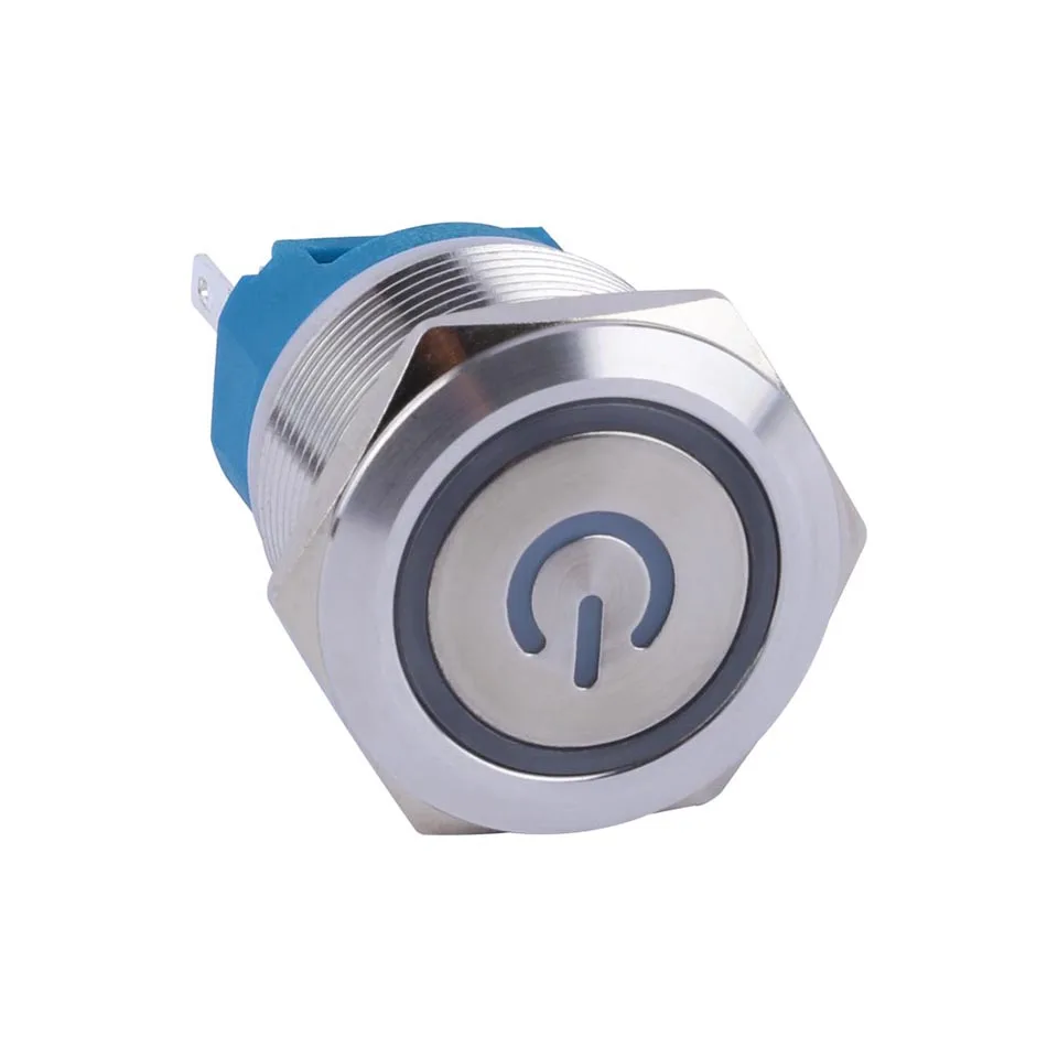 Flat Push Button Switch With LED Light Waterproof Metal 22mm Stainless Steel