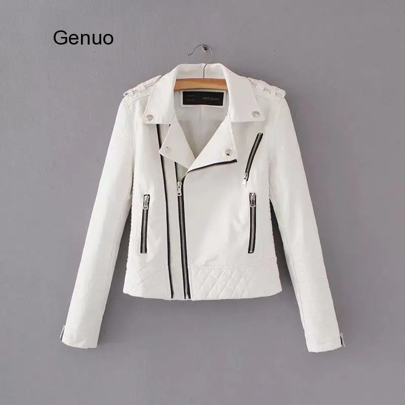 2020 New Fashion Women Motorcycle Faux Leather Jackets Ladies Long Sleeve Autumn Winter Biker Zippers Streetwear Black Coat