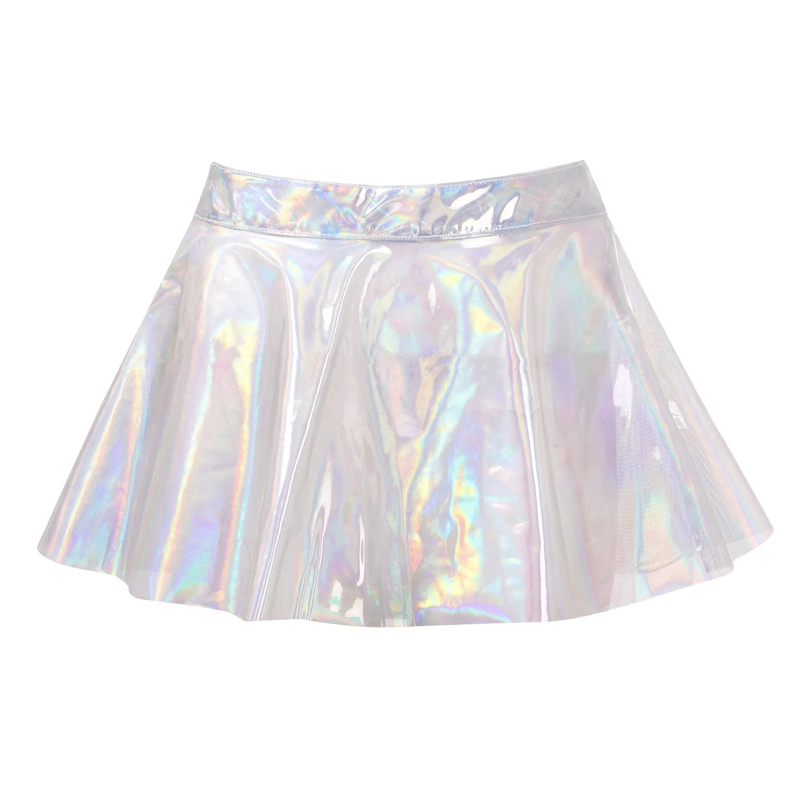 

A-line Miniskirt Stylish Fairy Grunge Women Glossy Shiny Transparent Flare Skirt High Street Sexy Club Rave Outfit Can Stacked