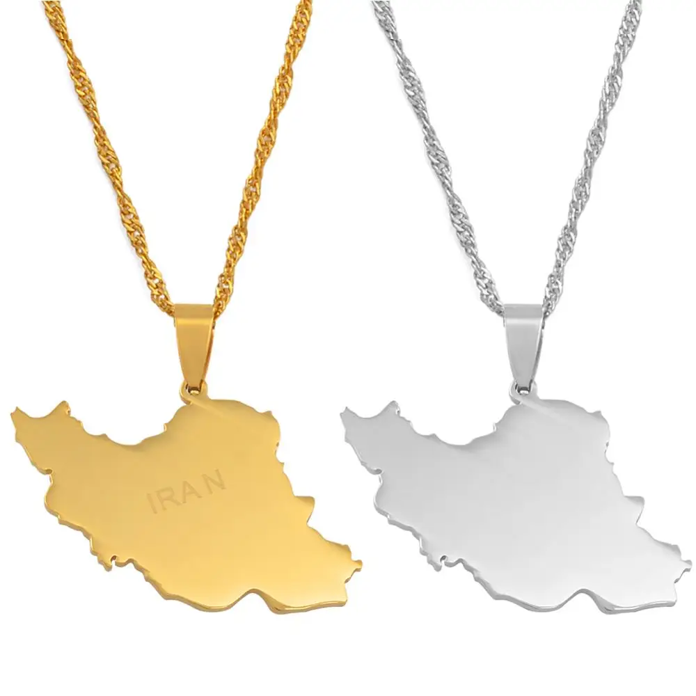 Anniyo (4.1CM) Iran Map Pendant Necklace Women Girls Jewelry,Silver Color/Gold Color Iranian Necklaces #047221