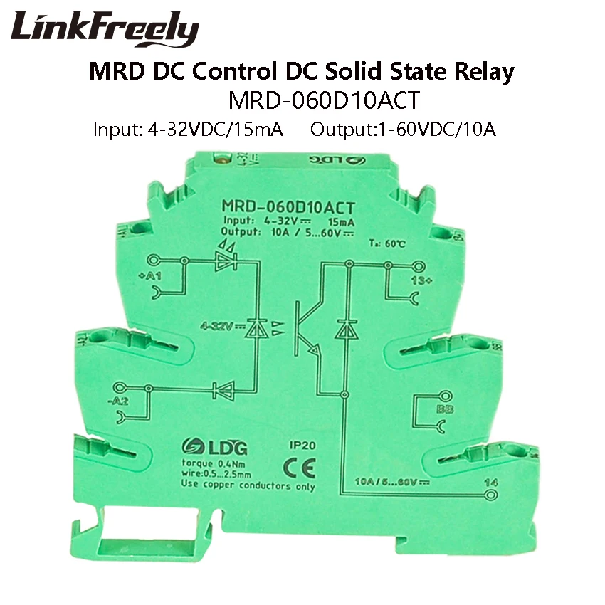 MRD-060D10ACT 10pcs PLC Interface Solid State Relay Module DC to DC 10A 1-60VDC Ouput Input: 5V 12V 24V DC SSR Voltage Relay Din