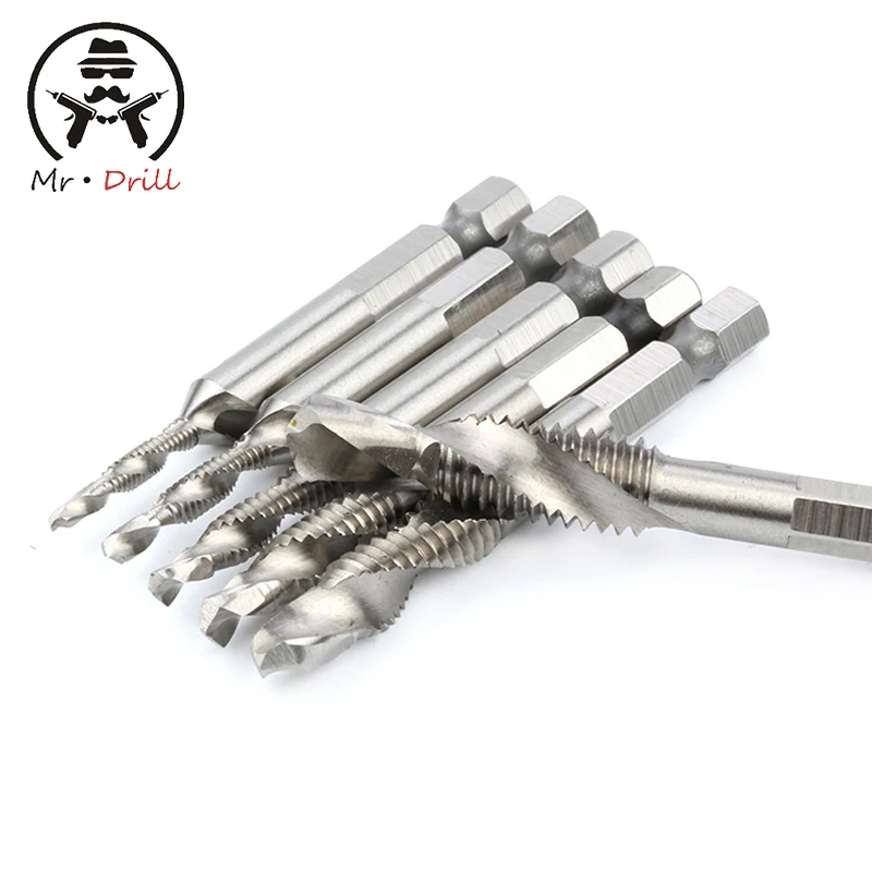 British standard 6pcs HSS Multi Metric Combination Drill Tap Bit Countersink Deburr Set Spiral Tap Screw Tap Drill