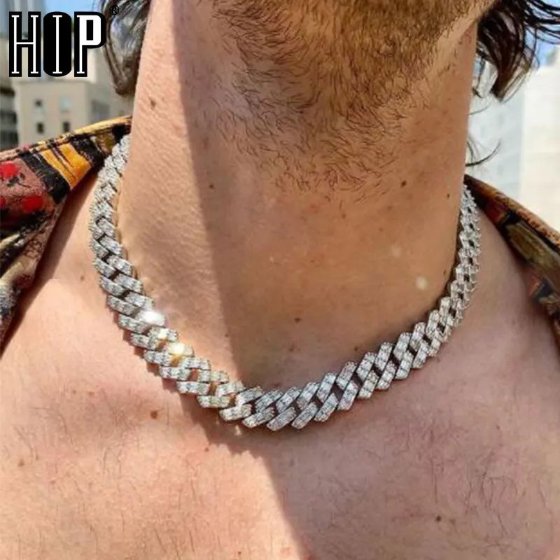 

Hip Hop 15MM 3 Row Baguette Prong Cuban Chains Bling Iced Out CZ Setting AAA+ Cubic Zirconia Box Buckle Necklace For Men Jewelry