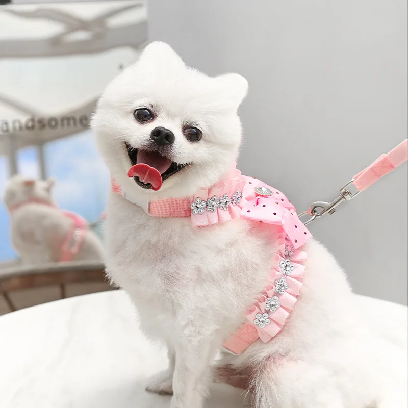 Fashion Pink Bowknot Dog Harness Vest Dog Leash Pet Lead Chest Strap Chihuahua Yorkshire Terriers Pomeranian Shih Tzu Puppy Rope